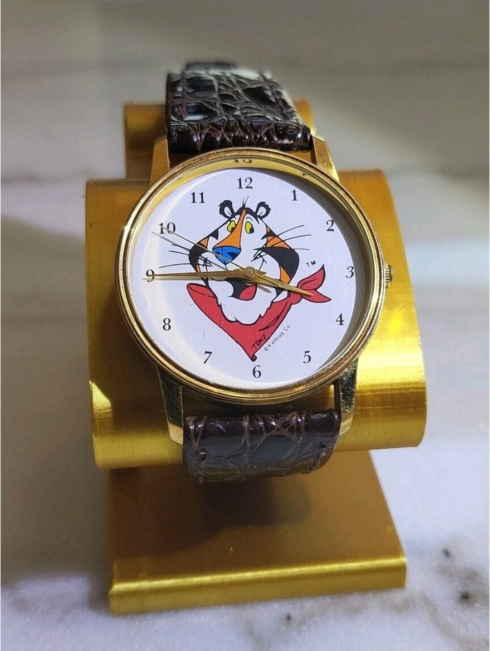 Vtg 80s Kellogg's Tony the Tiger Gold Tone Quartz Watch By Image Works Excellent